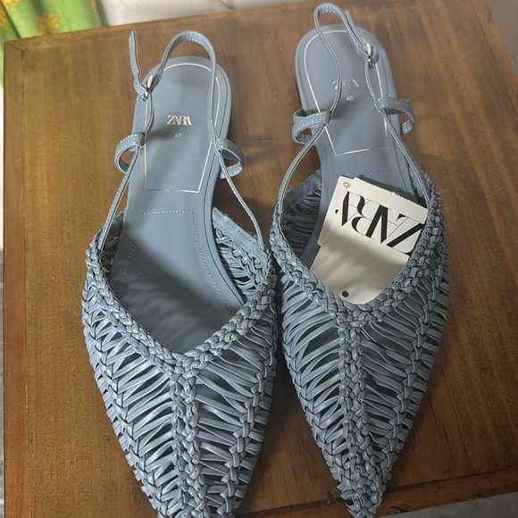 ZARA Blue Braided Ankle Pointed Flats New Size 9 - Picture 5 of 10